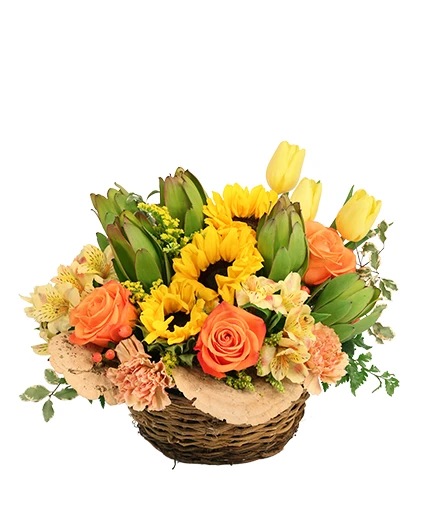 Brightly Joyful Basket Arrangement 